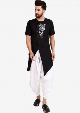 Black Readymade Dhoti Kurta In Cotton