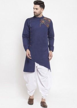 Readymade Blue Asymmetric Dhoti Kurti In Cotton