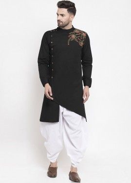 Readymade Black Asymmetric Dhoti Kurti In Cotton