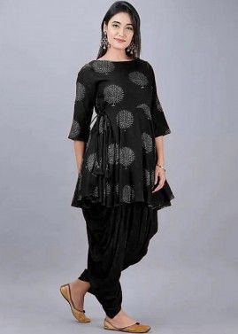 Black Peplum Style Kurti With Dhoti