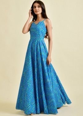 Blue Cotton Dress In Leheria Print