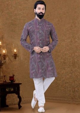 Multicolored Front Buttoned Printed Kurta With Pajama