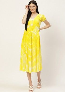 Yellow Tie Dye Printed Rayon Dress