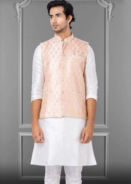 Readymade Woven Pink Nehru Jacket In Jacquard