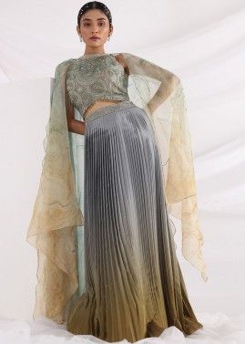 Readymade Grey Embroidered Cape Style Skirt Set