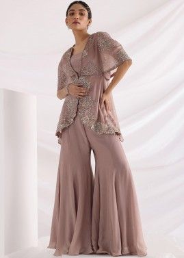 Pink Jacket Style Embroidered Pant Set