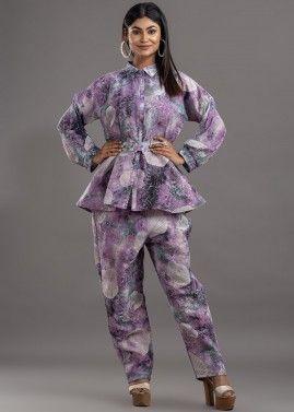 Multicolor Printed Top And Pant In Crape