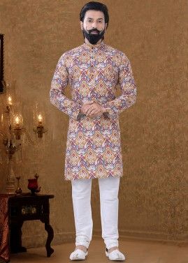 Readymade Multicolor Printed Kurta Pajama In Cotton