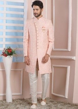 Readymade Pink Woven Indo Western Sherwani & Pant