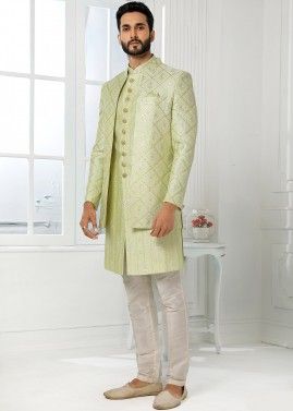Green Embellished Indo Western Sherwani & Jacket