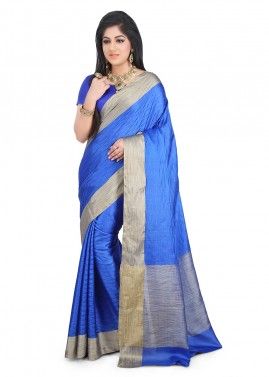 Royal Blue Saree in Pure Tussar Silk