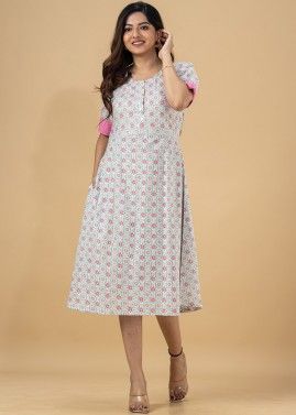 Readymade White Floral Printed Cotton Dress