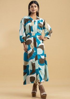 Multicolor Indowestern Printed Dress In Crape