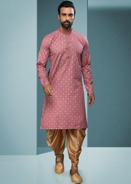 Pink Readymade Printed Dhoti Kurta Set