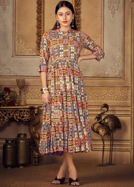 Multicolored Printed Dress In Rayon