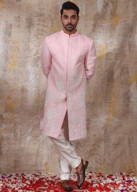 Readymade Pink Embroidered Indo Western Sherwani & Pant