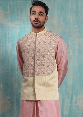 Readymade Mens Beige Embroidered Linen Jacket