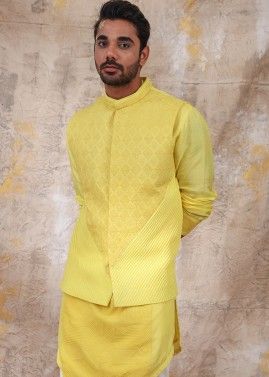 Readymade Yellow Chikankari Embroidered Silk Jacket