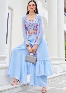 Blue Embroidered Palazzo & Top Set
