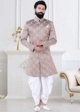 Brown Embroidered Indo Western Sherwani For Men