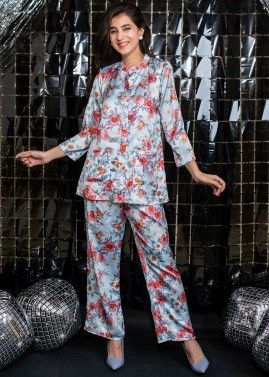 Blue Readymade Floral Printed Co-ord Set