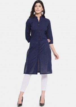 Blue Front Buttoned Kurta In Rayon