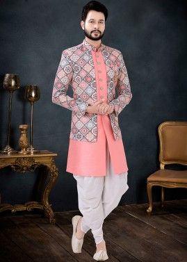 Pink Jacket Style Indo Western Sherwani Set 