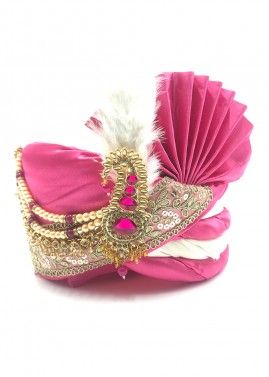 Pink Stone Embellished Safa In Art Silk