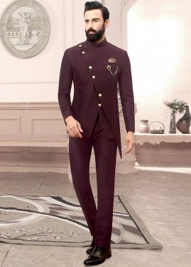 Readymade Maroon Overlapped Bandhgala Jodhpuri Suit