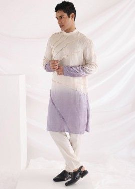 Purple & White Plain Readymade Kurta Pajama