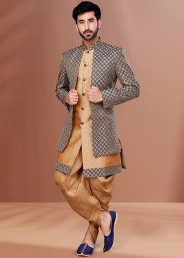 Brown Jacket Style Sherwani With Dhoti