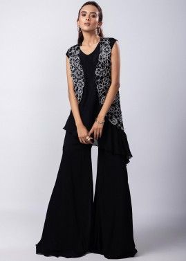 Black Embroidered Co-ord Set In Chiffon