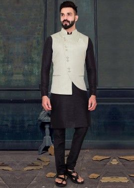 Off-White Asymmetric Nehru Jacket In Woven Work