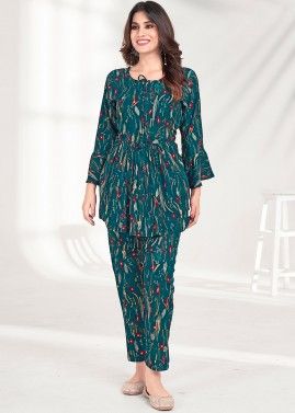 Blue Printed Co-ords Set In Rayon