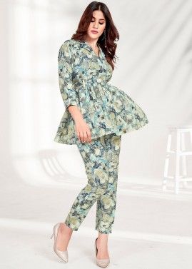 Grey Printed Co-ords Set In Rayon