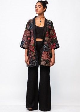 Black Jacket Style Embroidered Co-Ord Set
