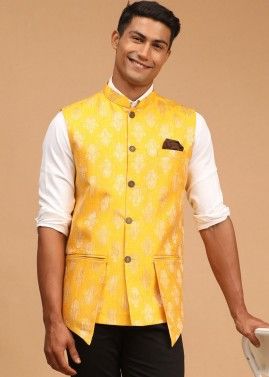 Yellow Color Art Silk Readymade Nehru Jacket