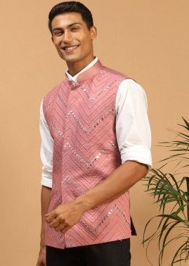 Pink Color Viscose Readymade Nehru Jacket