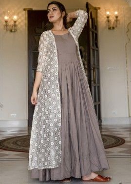 Grey Printed Dress In Cotton