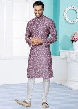 Purple Color Art Silk Readymade Kurta Pajama