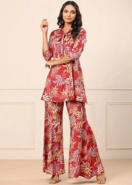 Red Co-Ord Set In Floral Print