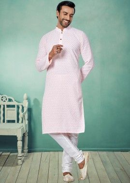 Pink Color Georgette Readymade Kurta Pajama