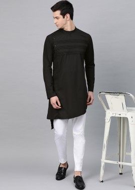 Readymade Black Asymmetric Mens Kurta Pajama