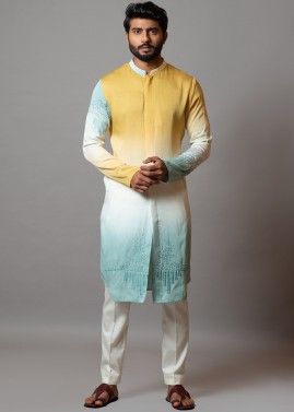 Multicolor Linen Kurta Pajama For Mens