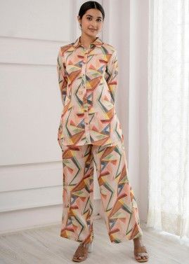 Readymade Digital Printed Co- Ord Set In Multicolor 
