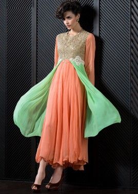 Peach Embroidered Dress In Georgette