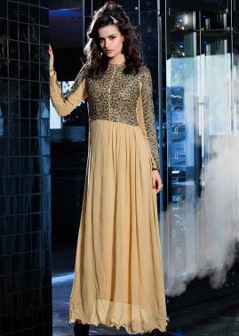 Beige Embroidered Dress In Georgette