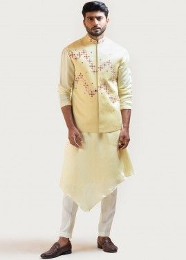 Yellow Kurta Pajama With Embroidered Nehru Jacket
