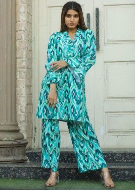 Blue Printed Co-Ord Set In Cotton