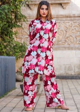 Readymade Wine Floral Print Co-Ord Set
